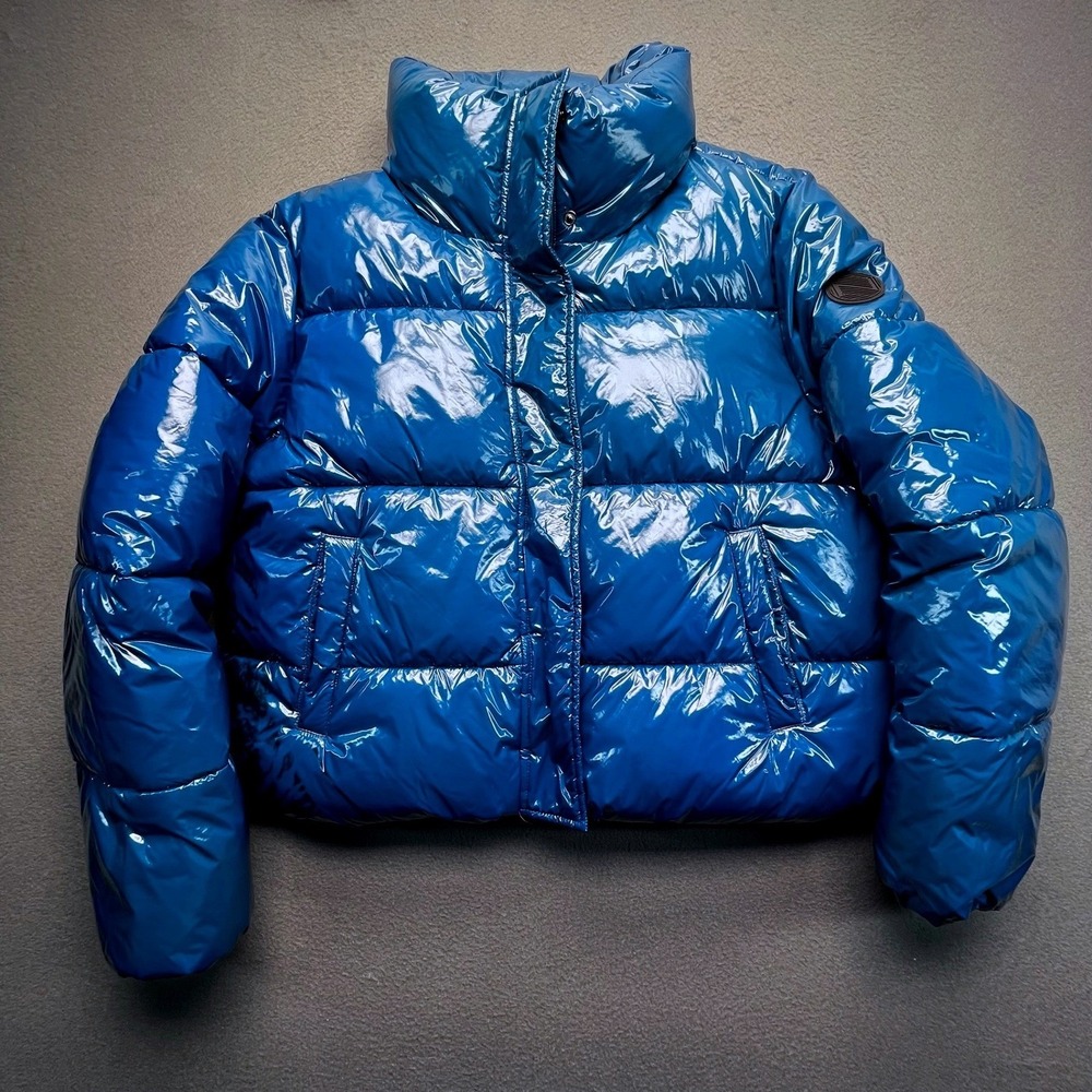 NWT Noize Women coco Shiny Blue Cropped Vegan Recycled Puffer Jacket XL